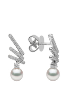 Sleek Zig-Zag Earrings, 18k White Gold with Akoya Pearls & Diamonds